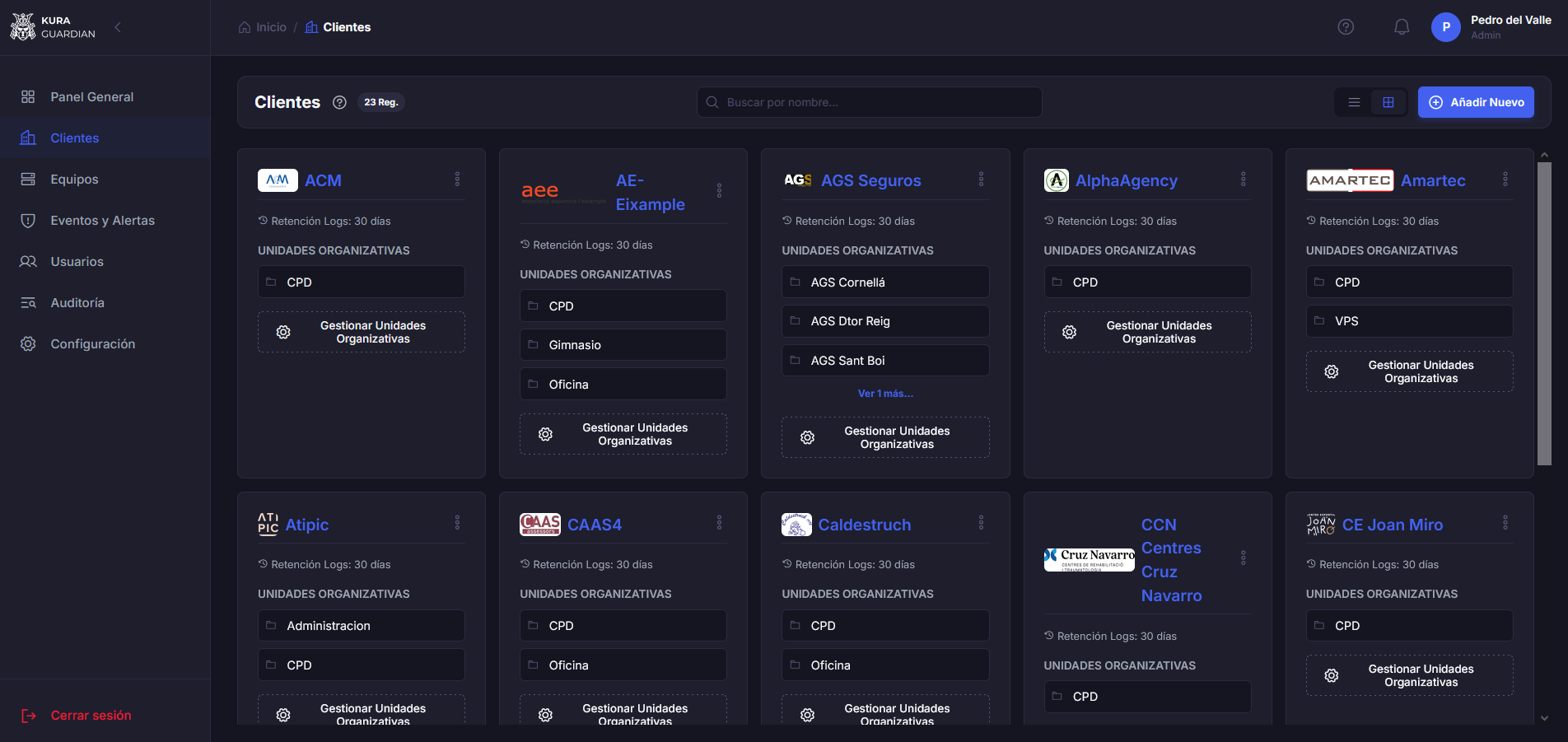 Panel de control multitenant de KuraGuardian
